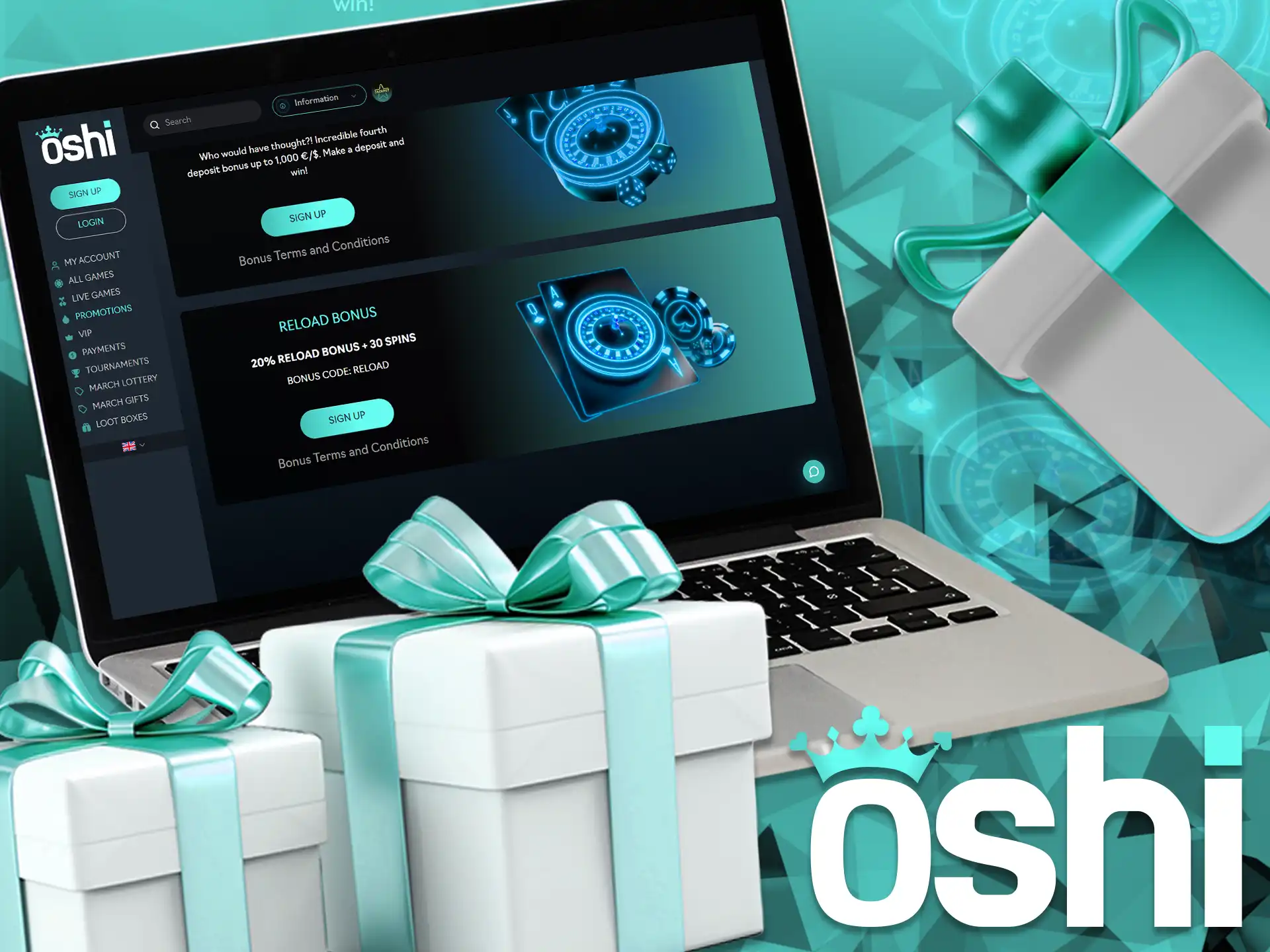 Oshi Online Casino is offering a Reload Bonus to keep the excitement alive!