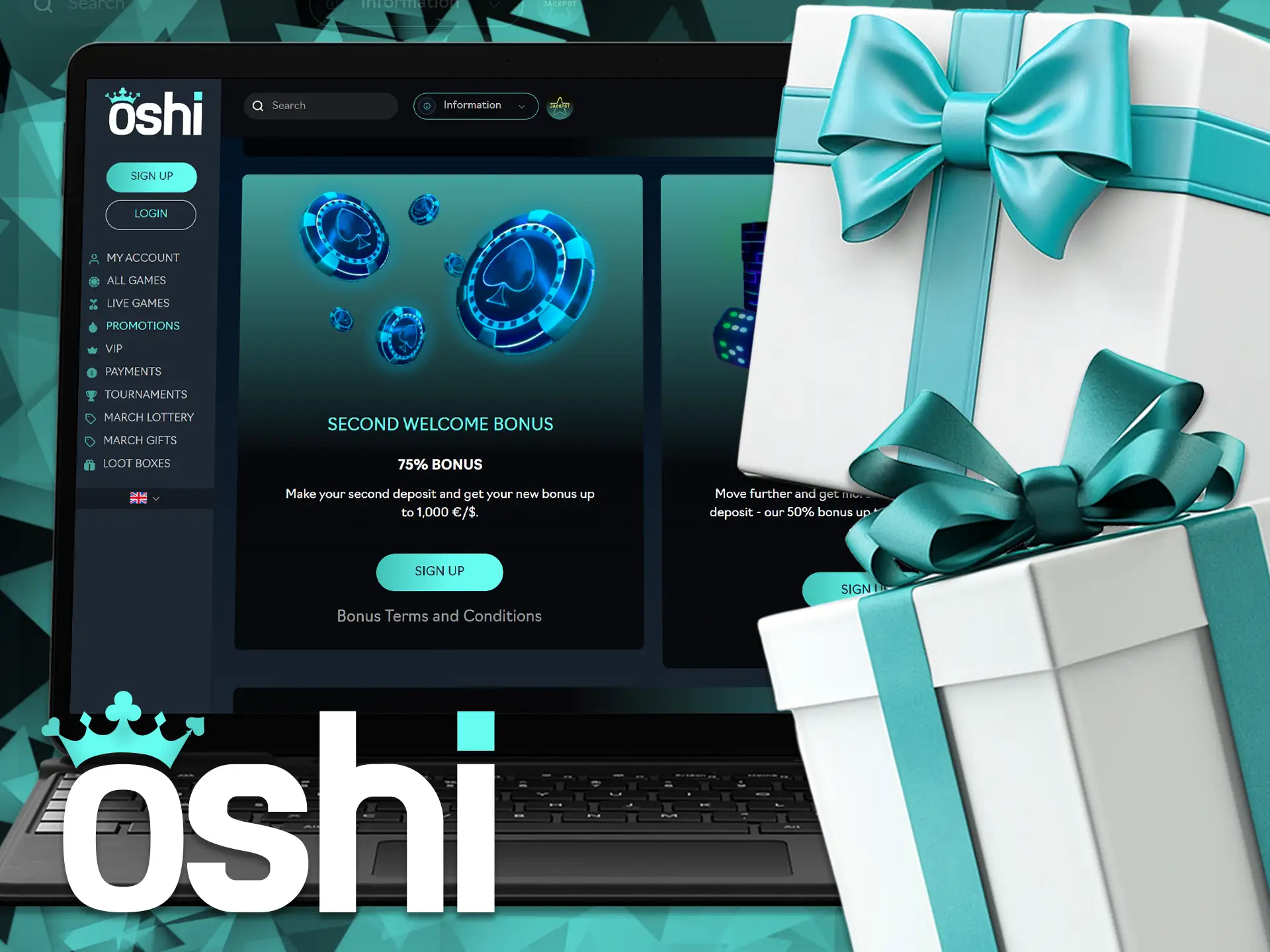 Continue the excitement at Oshi Online Casino with the Second Welcome Bonus.