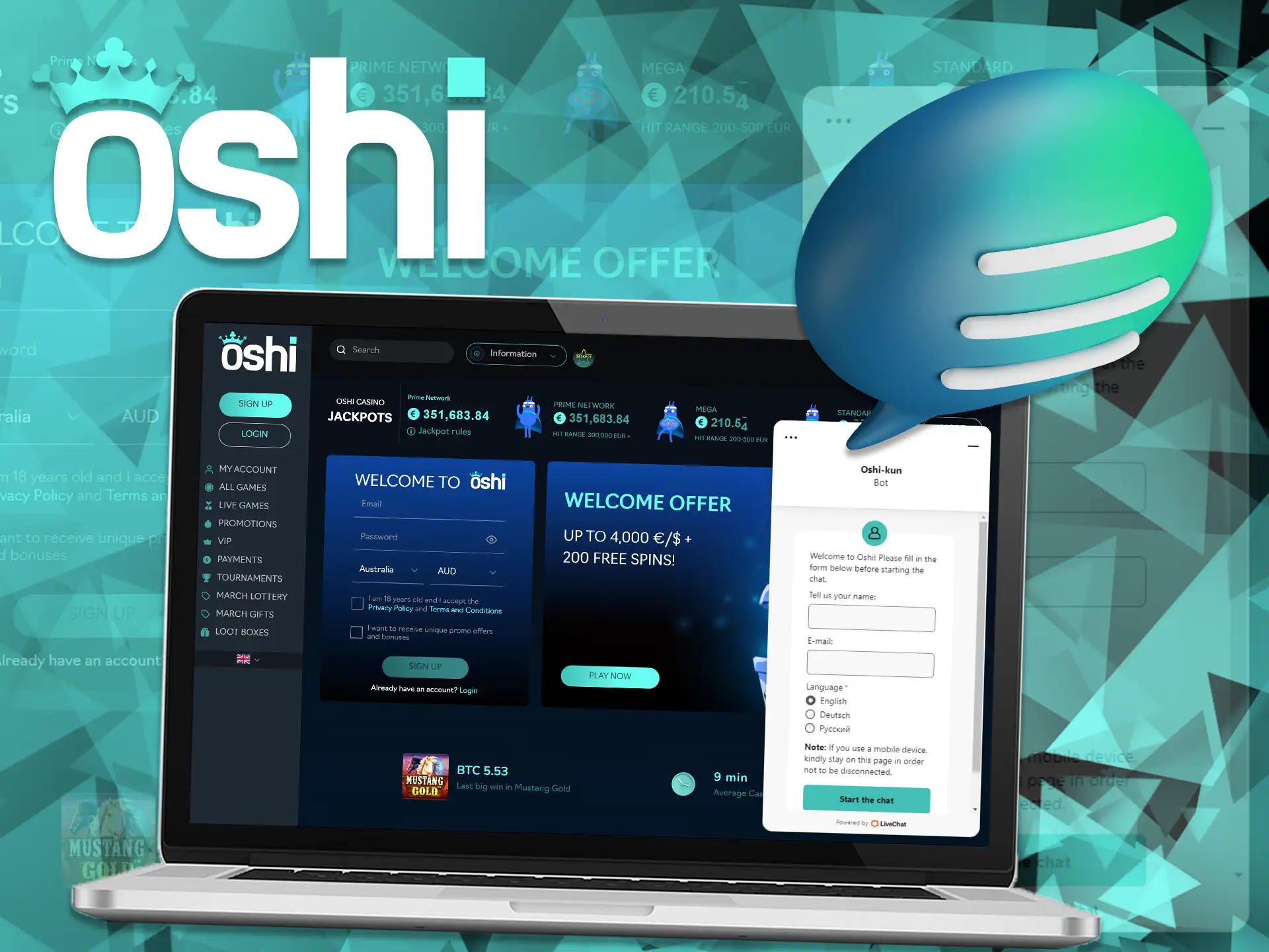 Oshi Online Casino offers a convenient live chat feature that provides immediate assistance.