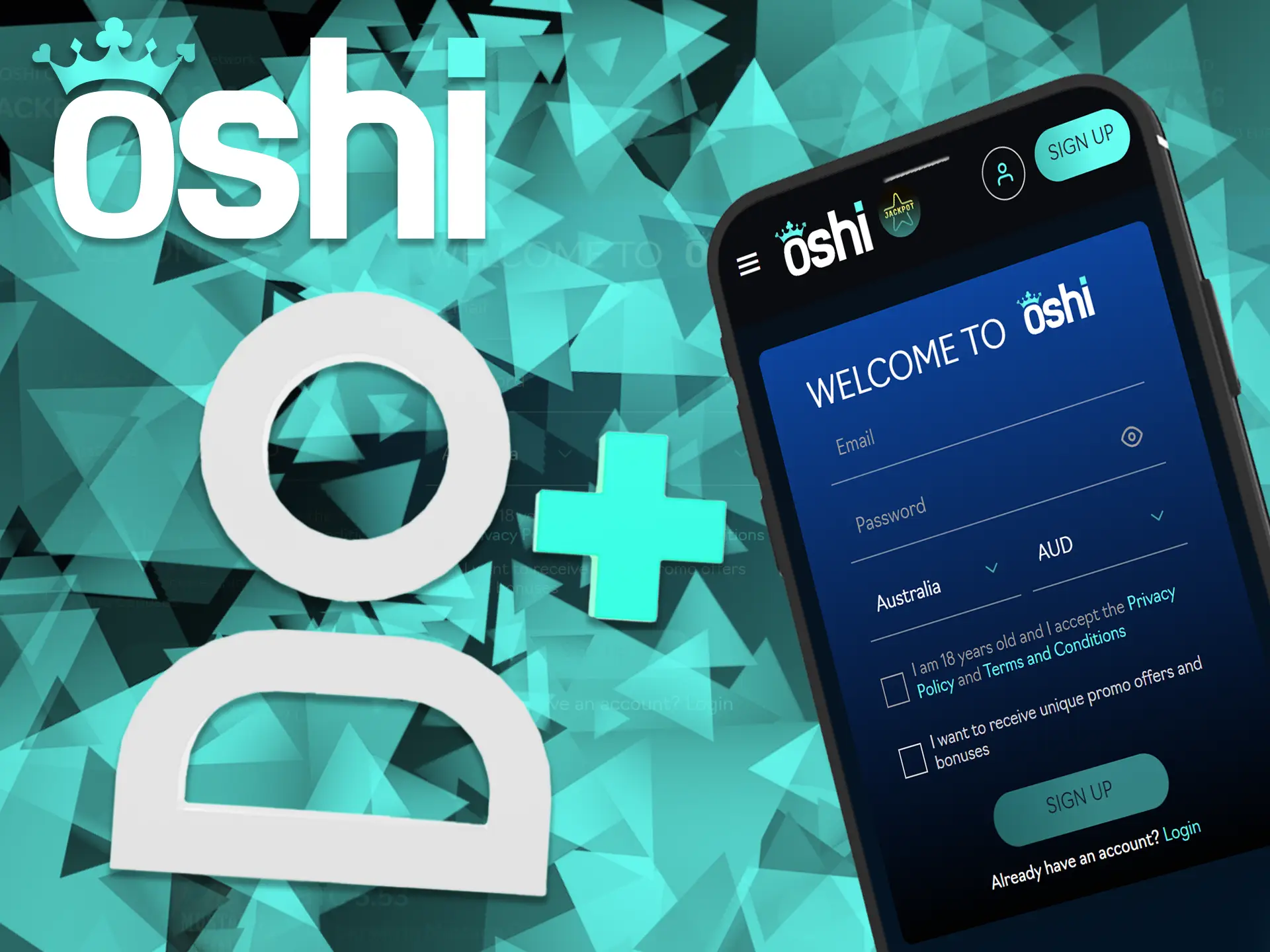 A few simple steps to sign up for Oshi Online Casino through the mobile website.