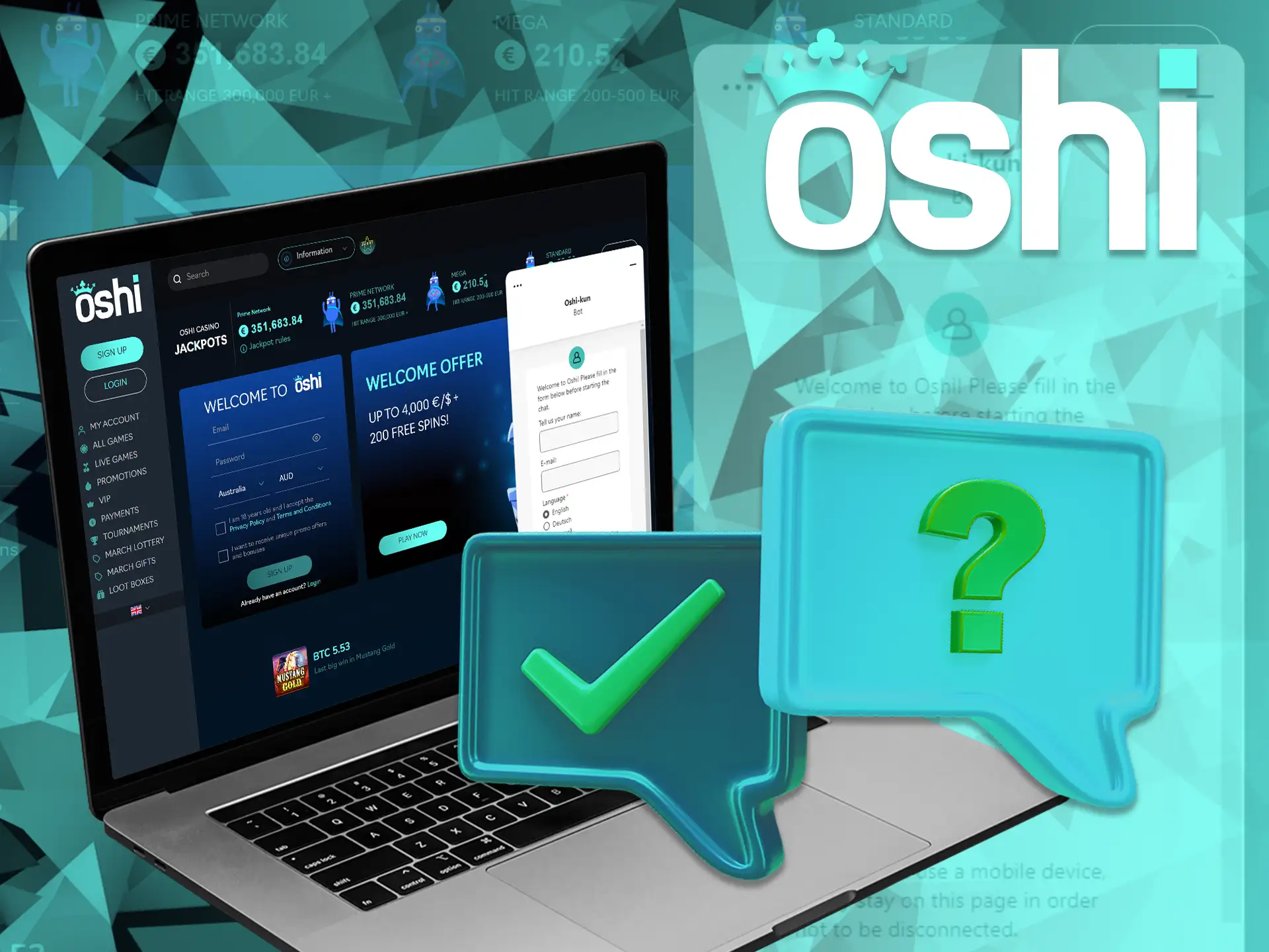 Oshi Online Casino provides various methods of contact for you to choose from.