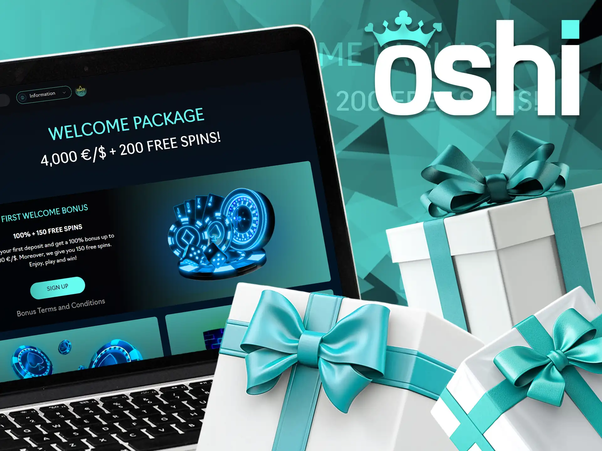 Oshi Casino doesn't currently offer a sign-up bonus where you get free money to play.