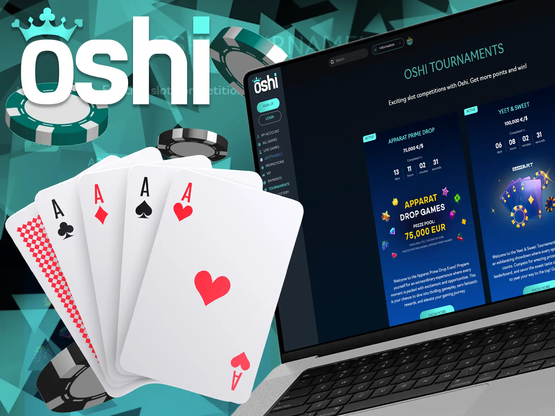 Oshi offers daily tournaments where you can compete for exciting rewards.