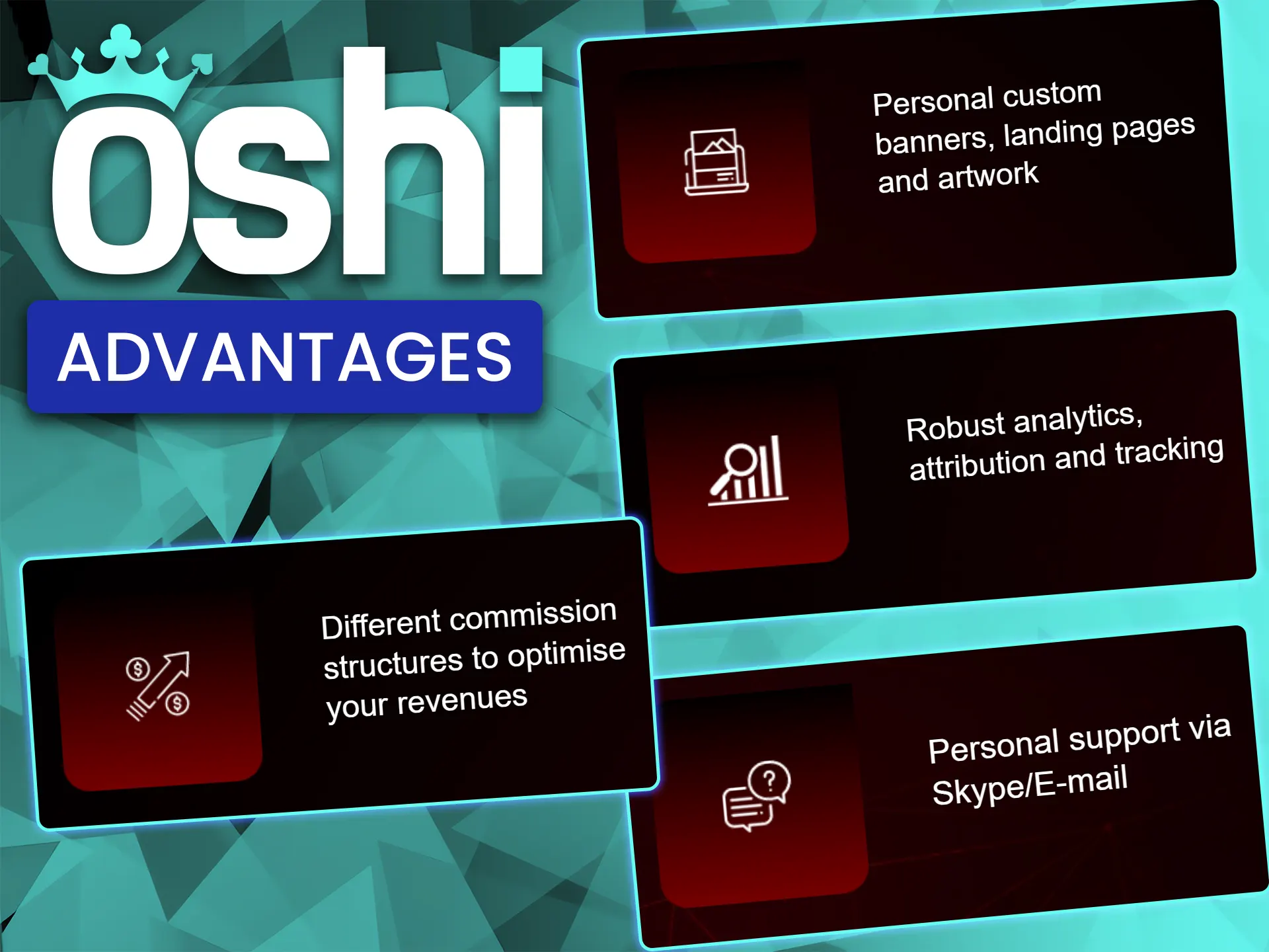 Review the key benefits and high conversion rates offered to partners at Oshi Casino.