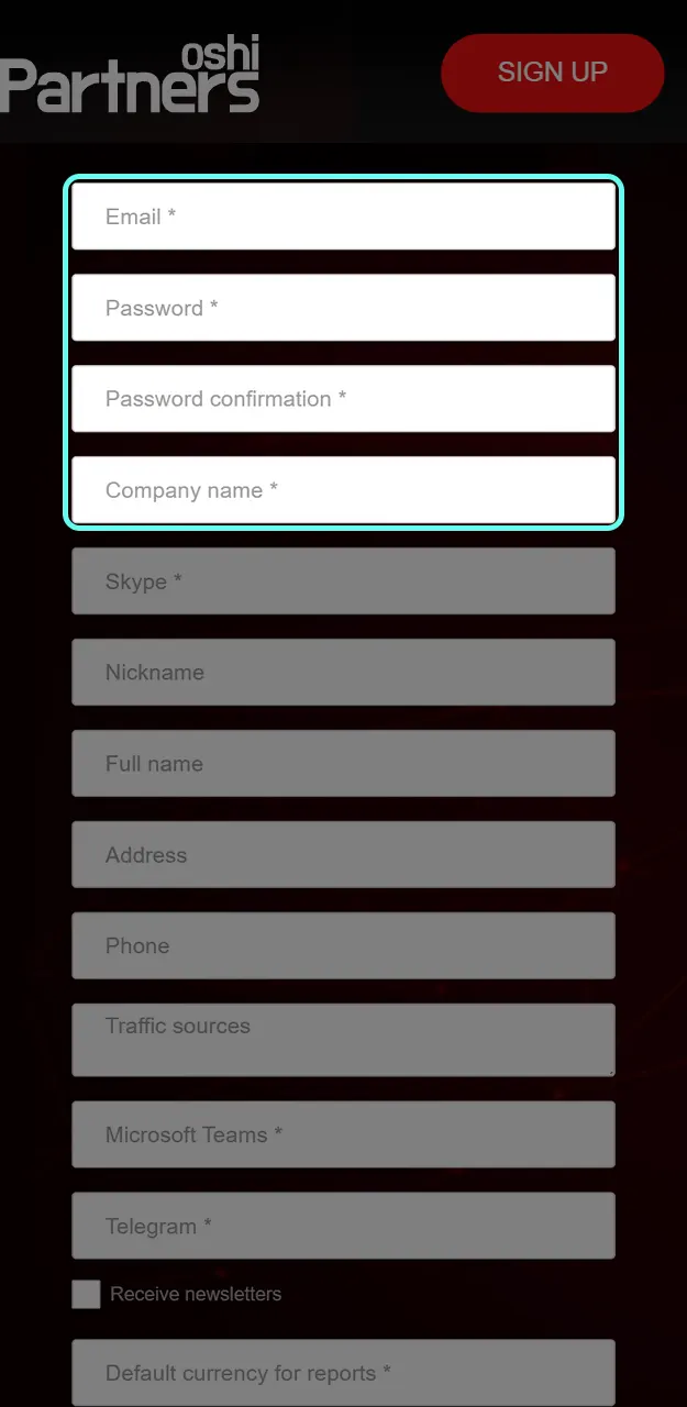 Fill out your profile to start earning with Oshi Casino.