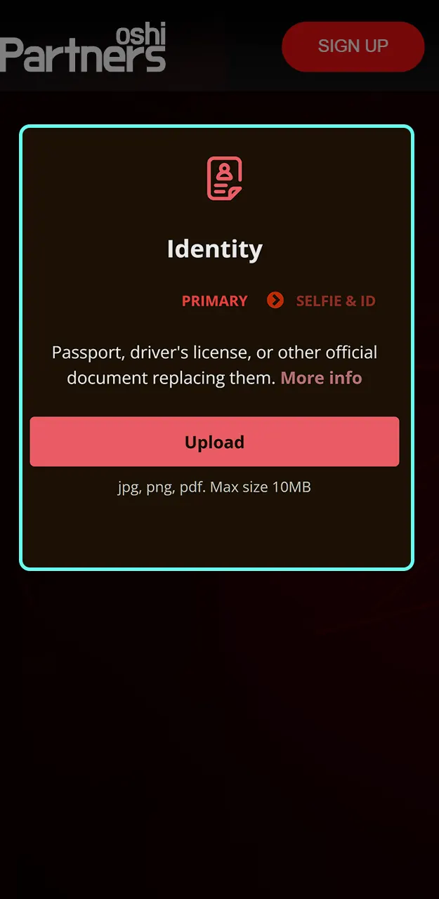 Verify your profile in the Oshi Casino affiliate program.