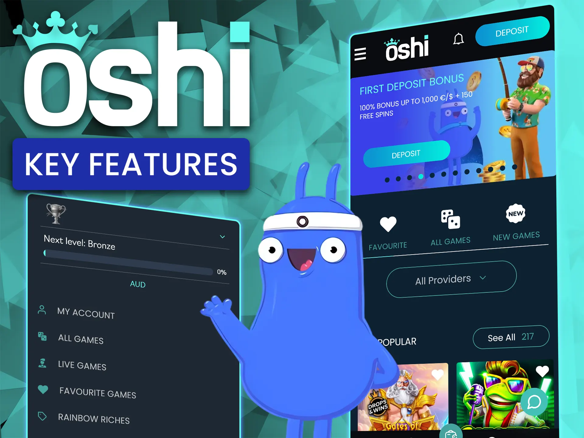 Discover the unique tools and interface benefits of the mobile software at Oshi Casino.