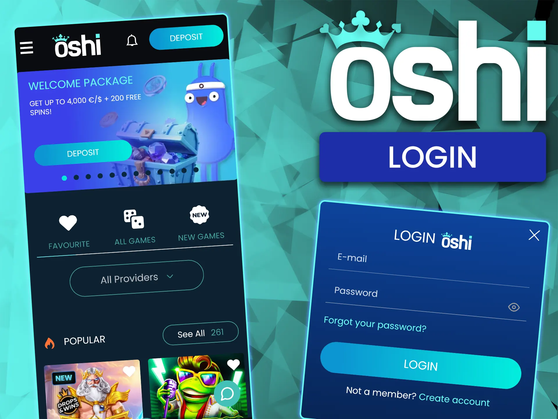 Enter your personal credentials to access your dashboard within Oshi Casino.