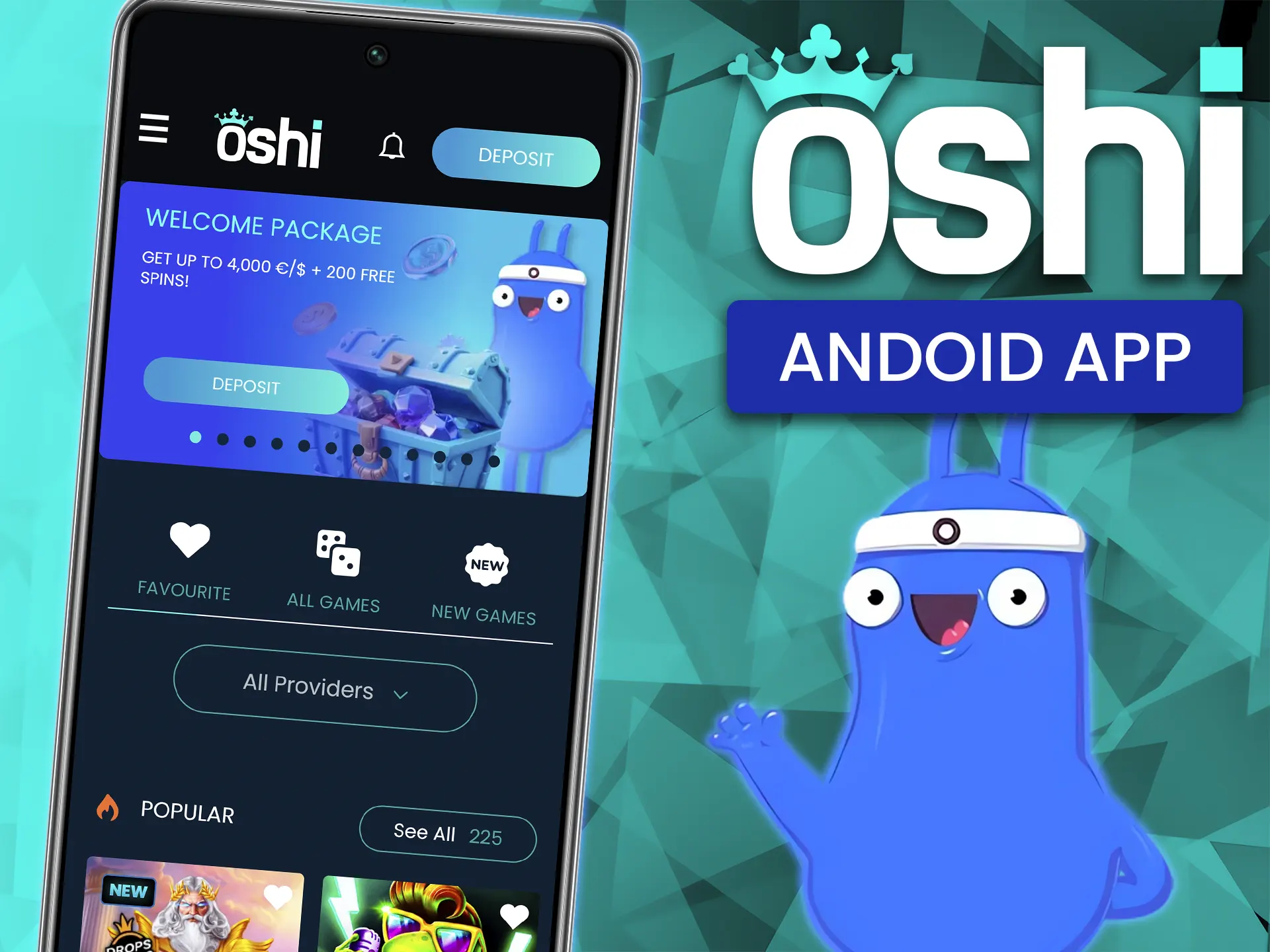 Download the Oshi Casino app for Android.