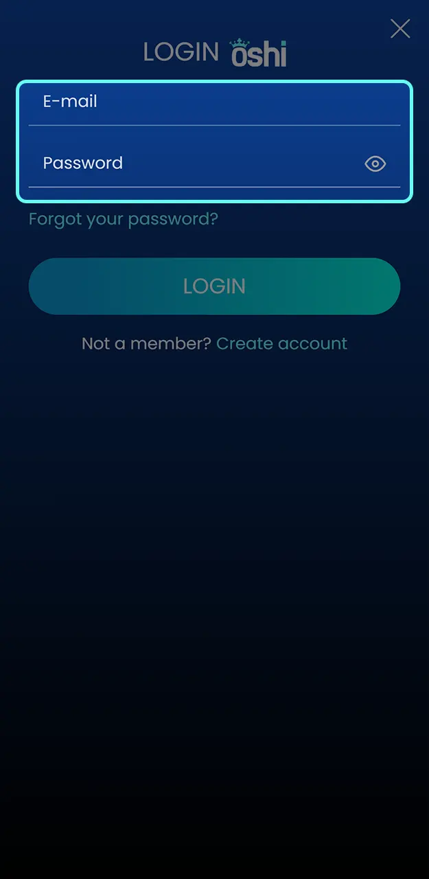 Input your username and password to enter the private area of Oshi Casino.
