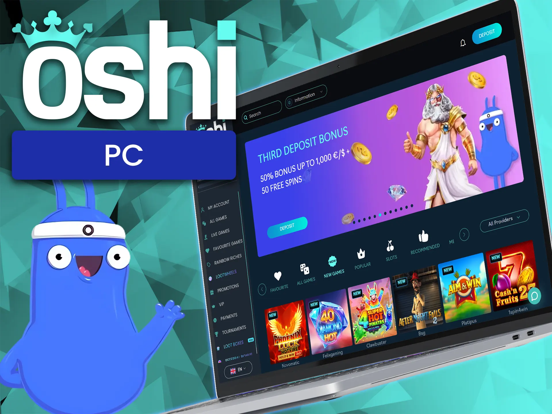 Enjoy playing at Oshi Casino on your PC.