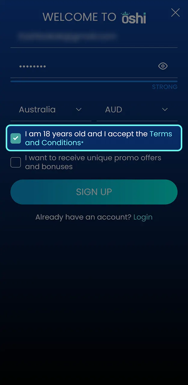 Review and agree to the legal guidelines for playing safely at Oshi Casino.