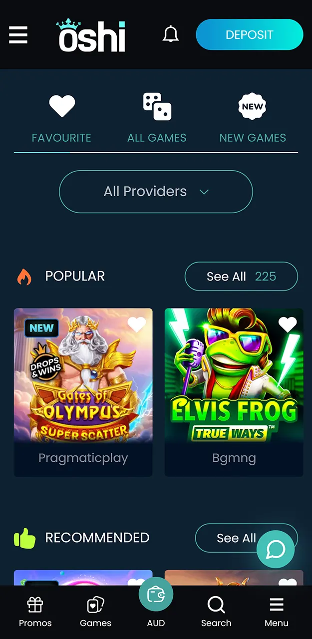 Filter through different game types to find your favourites at Oshi Casino.