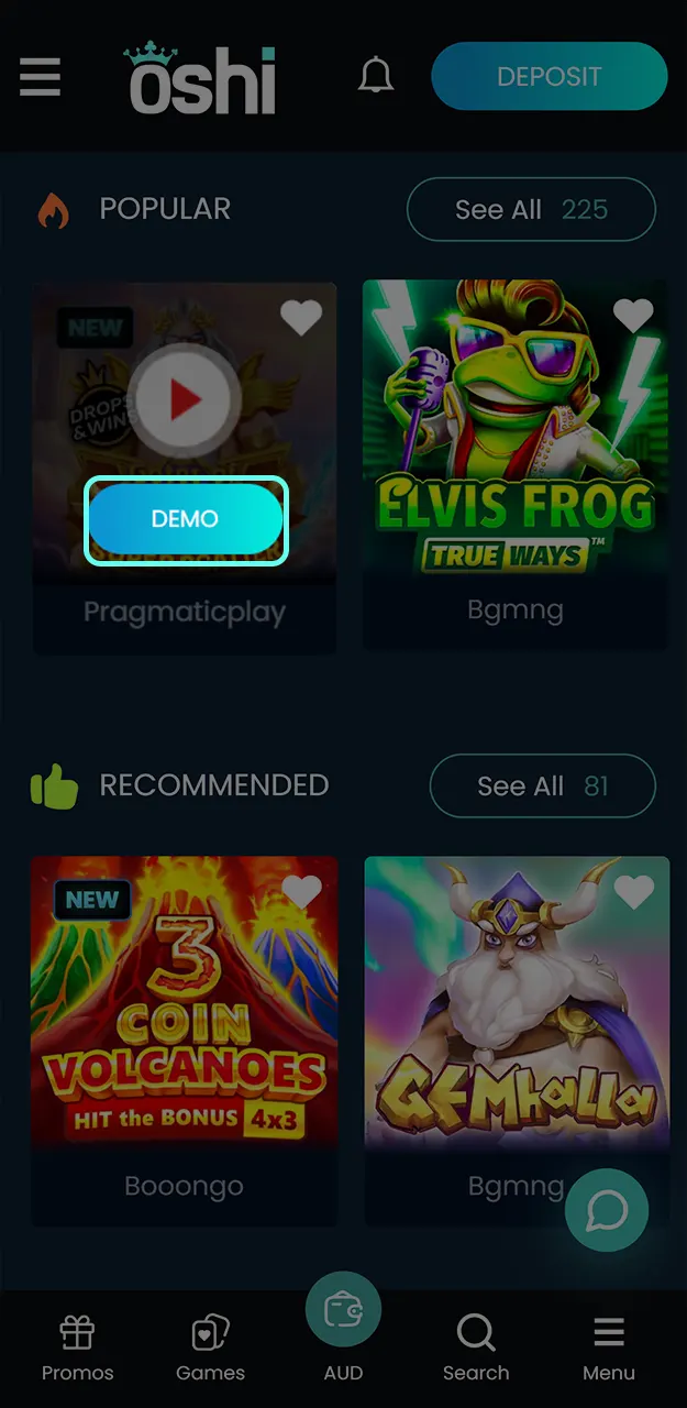 Try out your strategies for free using the demo mode at Oshi Casino.