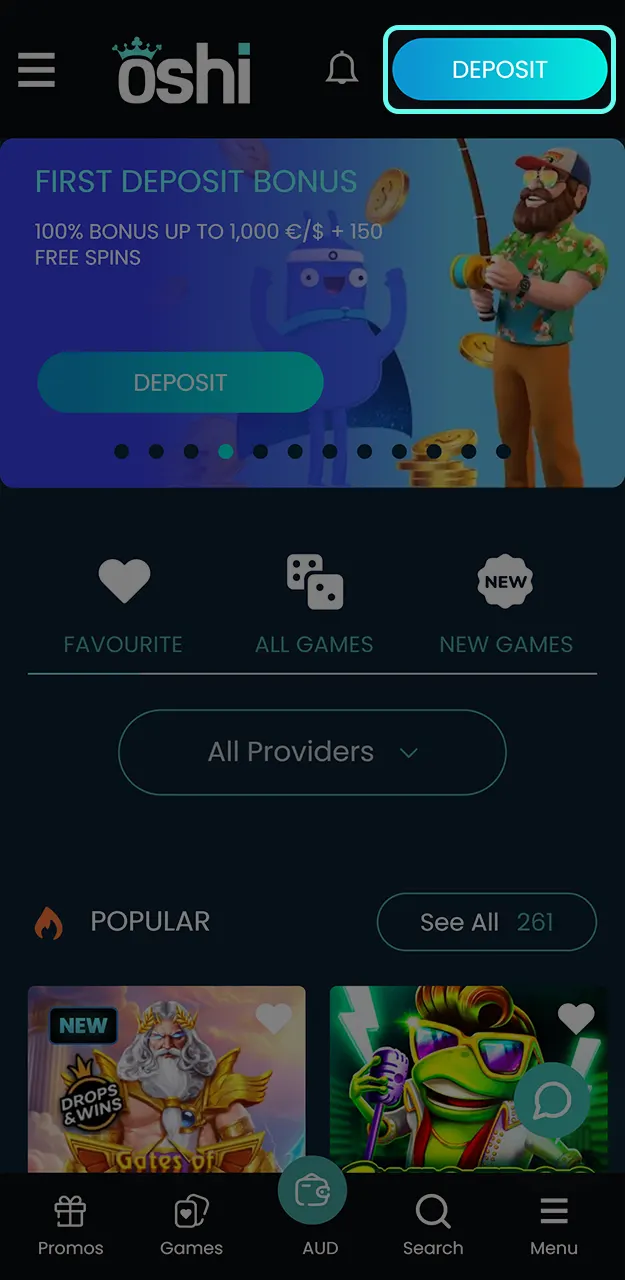 Follow the step-by-step guide to funding your account securely from Australia at Oshi Casino.