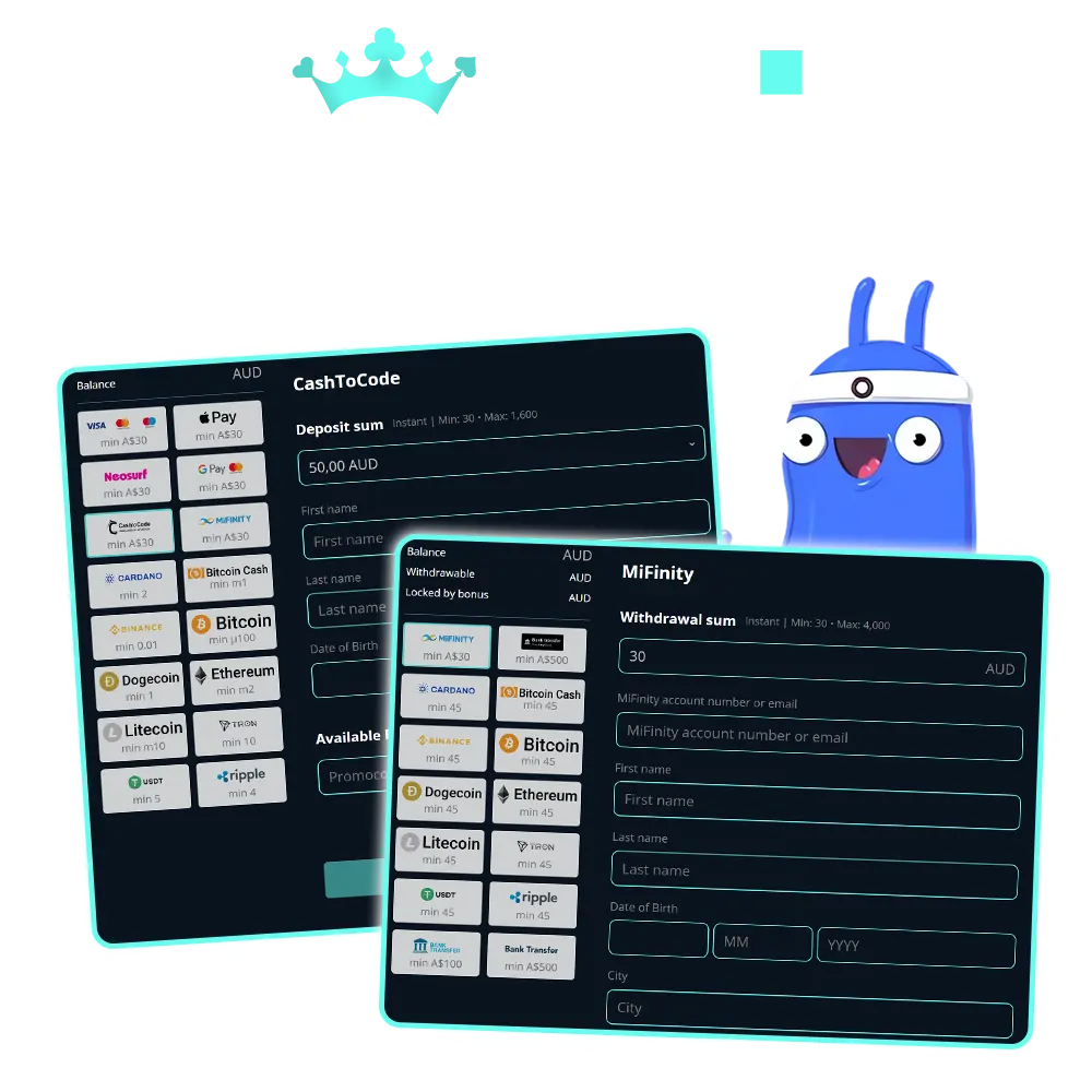 Make deposits and withdrawals quickly at Oshi Casino.