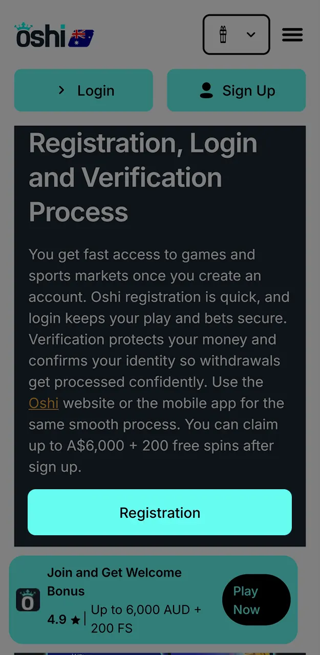 Sign up for Oshi Casino right from your smartphone.