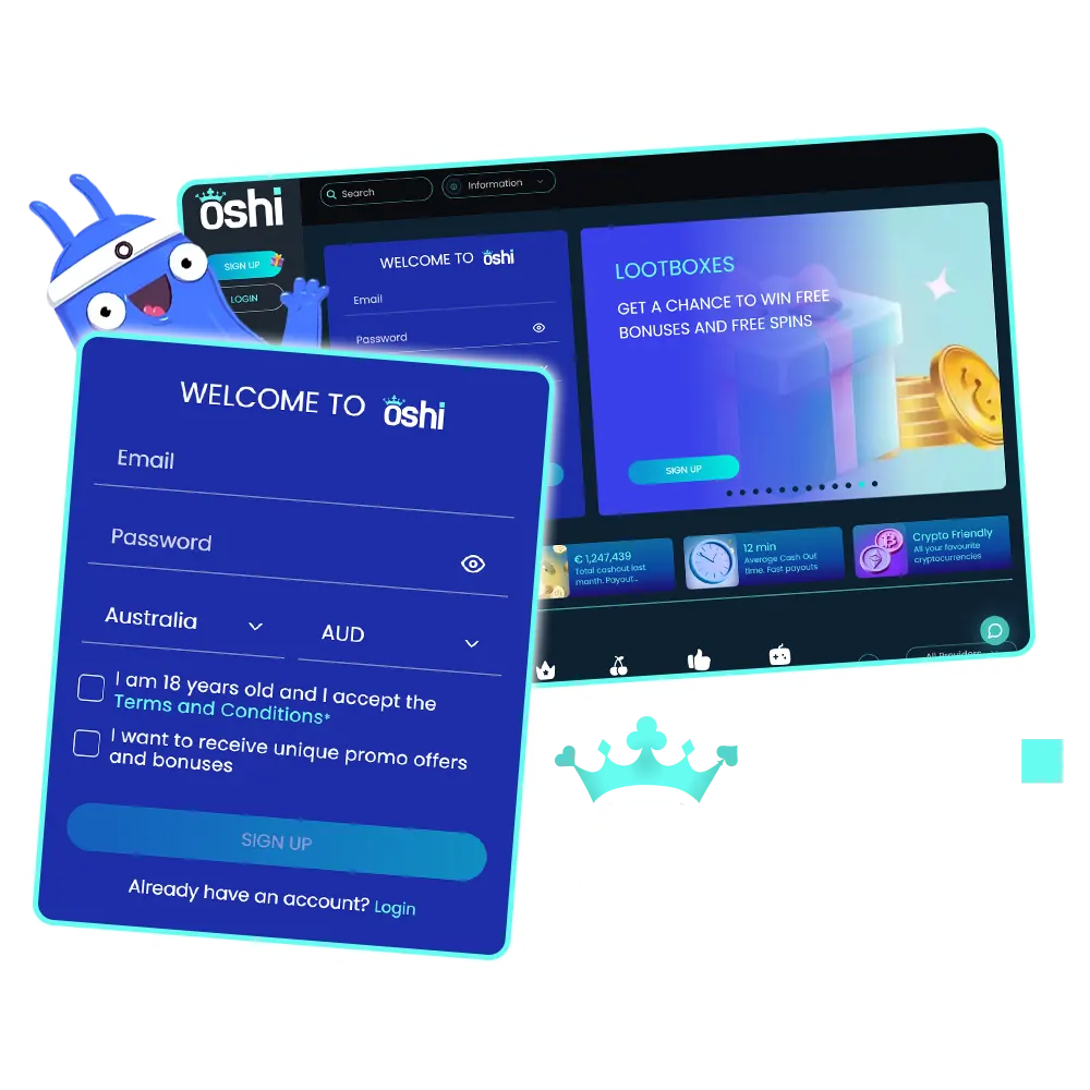 Create an account and verify your identity at Oshi Casino.