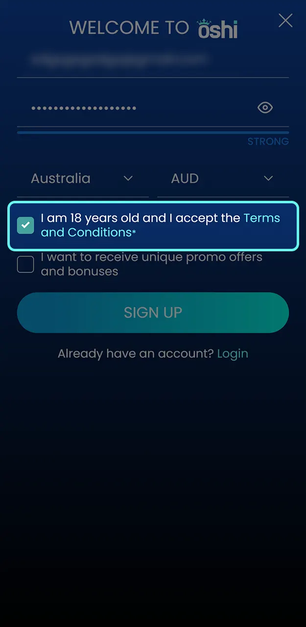 Confirm your registration and get access to Oshi Casino.