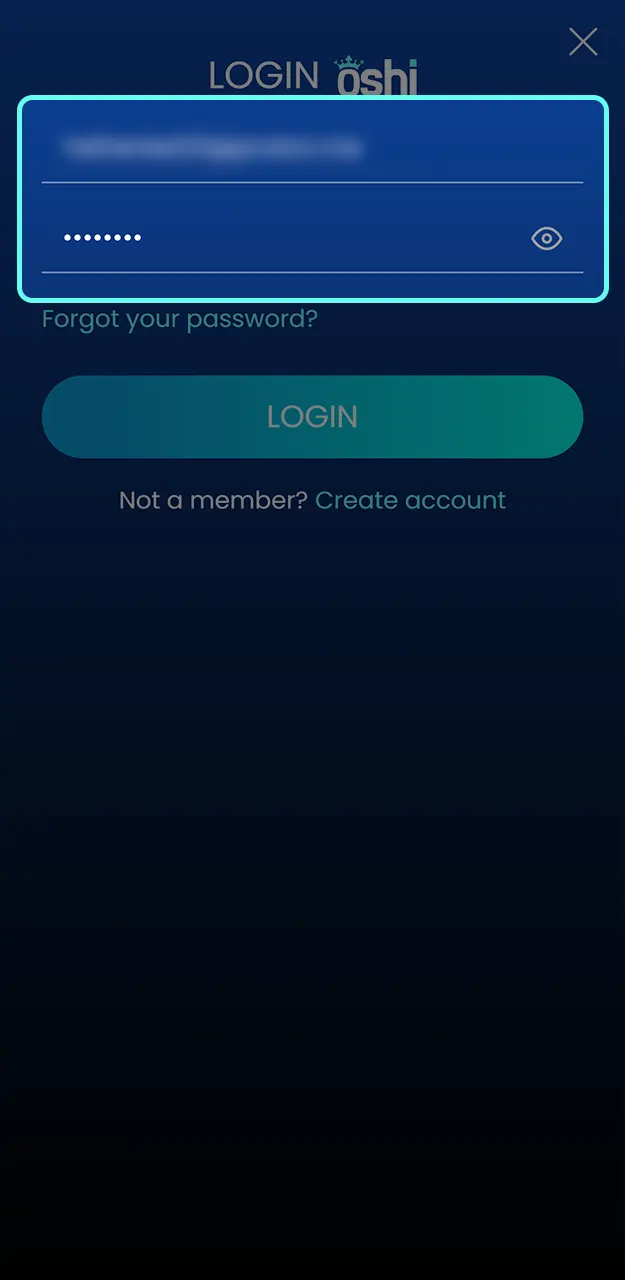 Input your unique credentials to unlock your player account at Oshi Casino.
