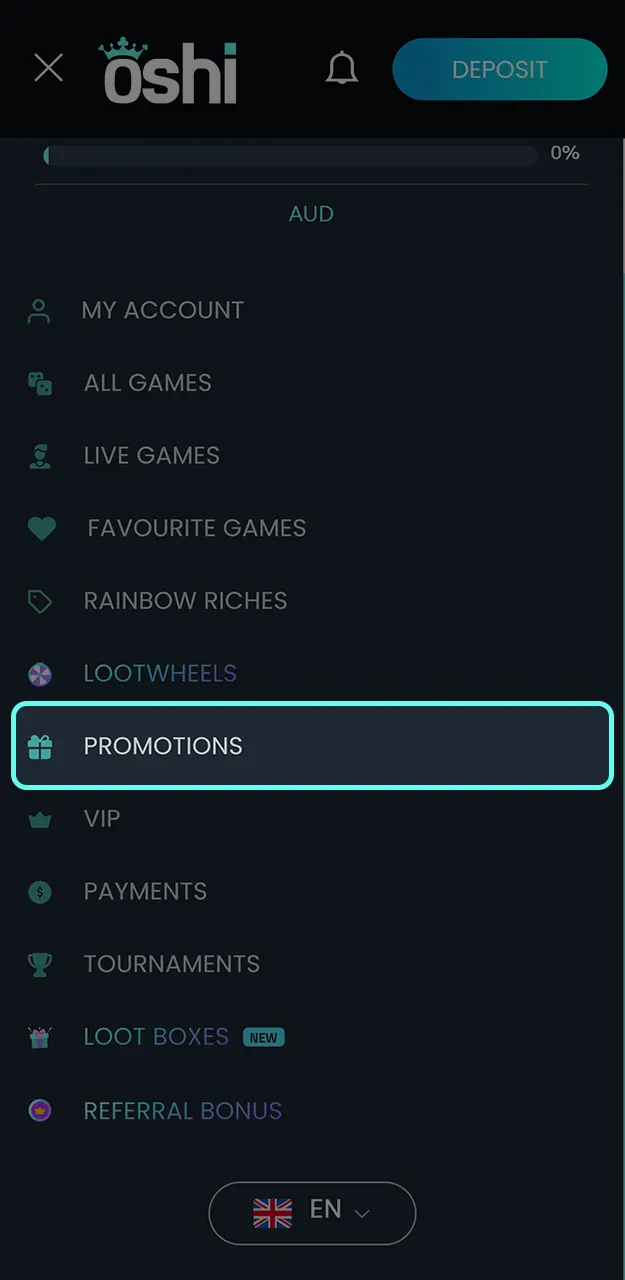 Activate the bonus to start playing at Oshi Casino.