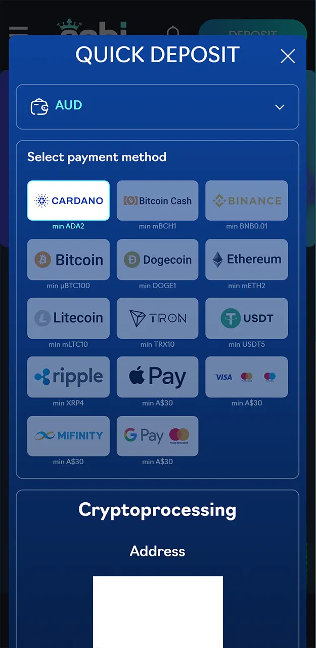Transfer funds to your account to trigger the match bonus at Oshi Casino.